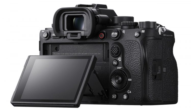Rear view of the Sony Alpha 1 camera with screen and viewfinder.