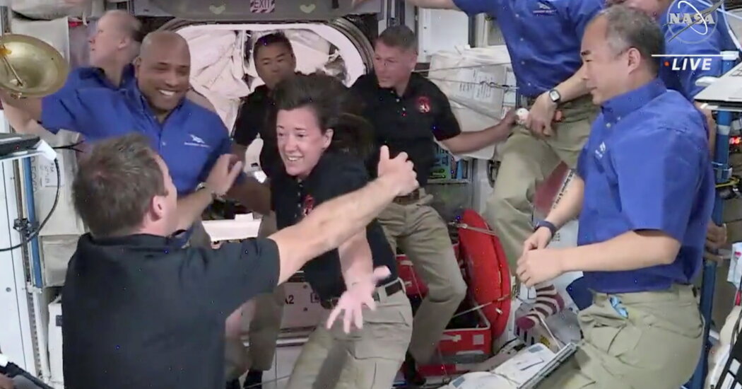 4 Astronauts Float Into the International Space Station and Open Arms